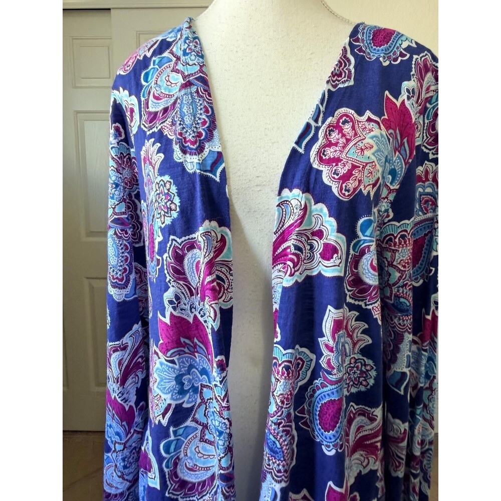 Chicos Ultimate Tee Size 2 Large Paisley Open Front Cardigan Top Pockets Boho - Picture 7 of 13